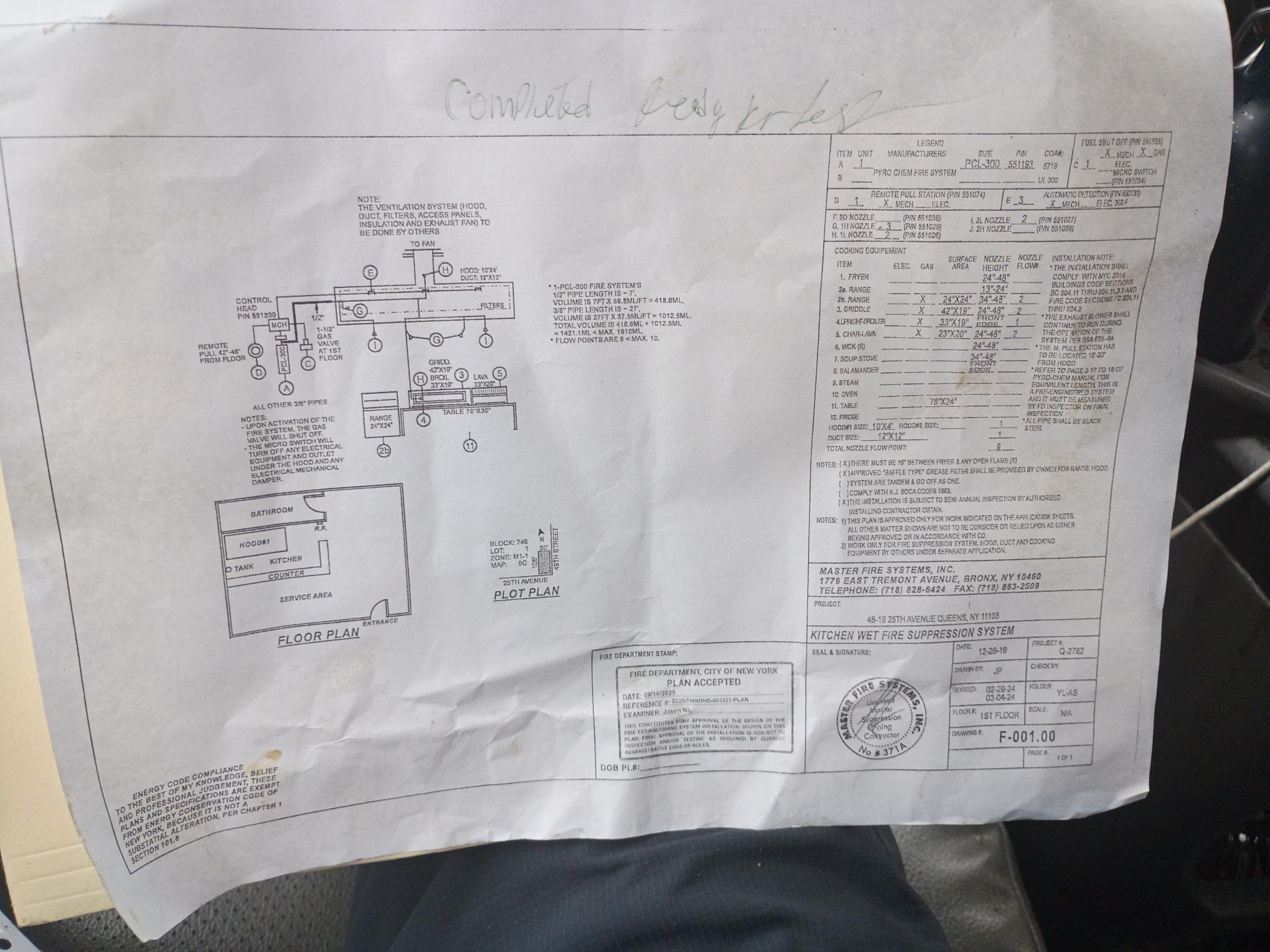 NYC Commercial Kitchen Fire Systems Plans & FDNY Approval 10